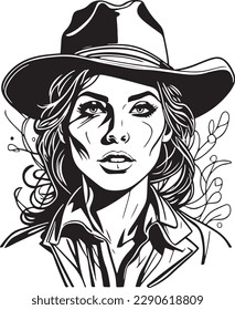 Excellent monochrome cowboy woman portrait vector