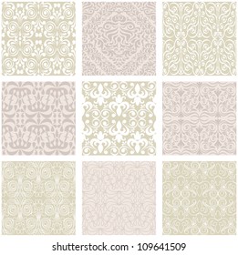 Excellent seamless floral background, set of geometrical patterns, vector illustration