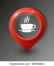 excellent set of colorful pointers to determine location.  Cup (mug) of hot drink (coffee, tea etc)