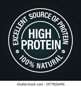 'excellent source of high protein' vector icon isolated on dark background. health care abstract