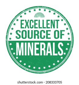 Excellent source of minerals grunge rubber stamp on white background, vector illustration