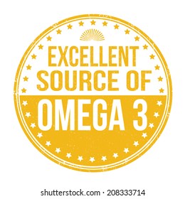 Excellent source of omega 3 grunge rubber stamp on white background, vector illustration