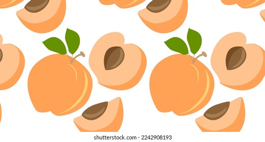 Peach exotic fruit background. Excellent source of vitamin C. Vector Illustration.