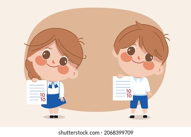 Excellent student with good grade in test. Asian student uniform.