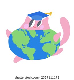 An excellent student at school, a Happy cat in a bachelor hat, and a globe costume
