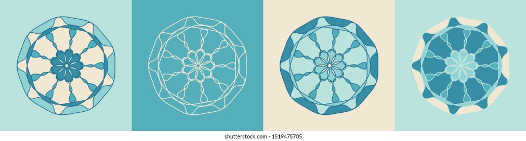 Excellent sun-flower vector ornaments. Separated, isolated. Set of 4 vector mandalas for your project. For textile design, decorating brochure or magazine  cover, cafe interior, coster design other.