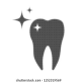 Excellent tooth halftone dotted icon. Halftone pattern contains round pixels. Vector illustration of excellent tooth icon on a white background.