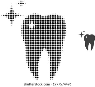 Excellent tooth halftone dotted icon illustration. Halftone pattern contains round points. Vector illustration of excellent tooth icon on a white background.