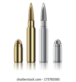excellent Vector Rifle and pistol bullets isolated on white 