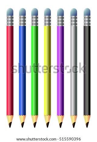 Excellent vector Set Colorfull Pensils  isolated on white.