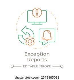 Exception reports duo tone concept icon. Discrepancies between planned and actual performance. MRP output. Round two color outline illustration. Abstract vector design. Easy to use in booklet