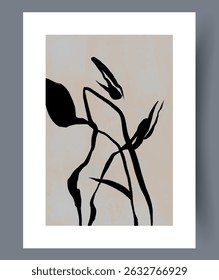 An exceptional Abstract Minimalist Black and White Floral Art piece, stylistically elegant