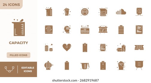 Colección excepcional de 24 iconos vectoriales llenos para la capacidad, entregado en 128x128 píxeles de resolución perfecta para una excelencia visual y facilidad de uso sin igual.
