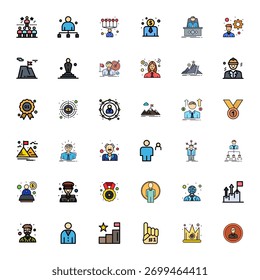 Excepcional colección de 36 iconos vectoriales de línea llena para Leader, entregado en 64x64 píxeles de resolución alineada para una excelencia visual y facilidad de uso sin igual.