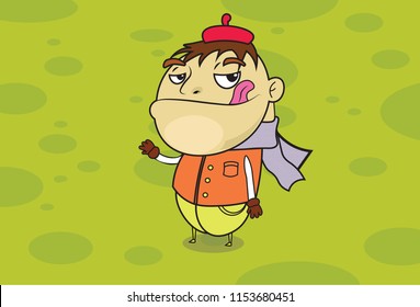 Exceptional and extra-ordinary funny human character with big mouth wonder looking stranger small tiny legs muffler and little cap on his head