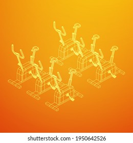 Excercise Bike. Gym equipment. Sport cardio fitness concept. Wireframe low poly mesh vector illustration.
