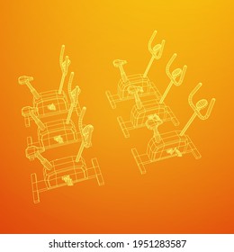 Excercise Bike. Gym equipment. Sport cardio fitness concept. Wireframe low poly mesh vector illustration.