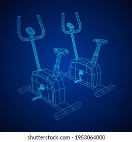 Excercise Bike. Gym equipment. Sport cardio fitness concept. Wireframe low poly mesh vector illustration.