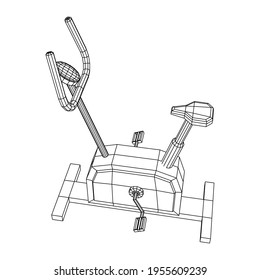 Excercise Bike. Gym equipment. Sport cardio fitness concept. Wireframe low poly mesh vector illustration.