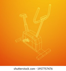 Excercise Bike. Gym equipment. Sport cardio fitness concept. Wireframe low poly mesh vector illustration.
