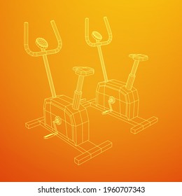 Excercise Bike. Gym equipment. Sport cardio fitness concept. Wireframe low poly mesh vector illustration.