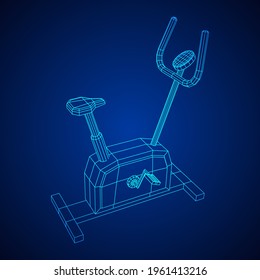 Excercise Bike. Gym equipment. Sport cardio fitness concept. Wireframe low poly mesh vector illustration.