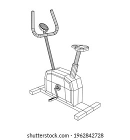 Excercise Bike. Gym equipment. Sport cardio fitness concept. Wireframe low poly mesh vector illustration.