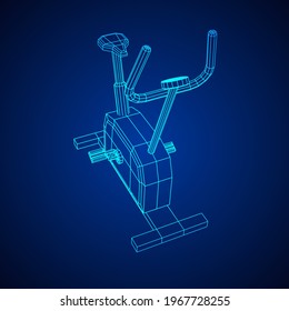 Excercise Bike. Gym equipment. Sport cardio fitness concept. Wireframe low poly mesh vector illustration.