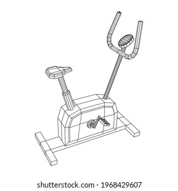 Excercise Bike. Gym equipment. Sport cardio fitness concept. Wireframe low poly mesh vector illustration.