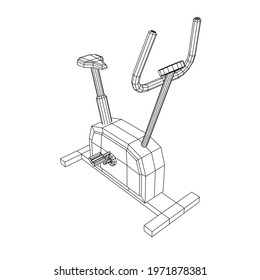 Excercise Bike. Gym equipment. Sport cardio fitness concept. Wireframe low poly mesh vector illustration.