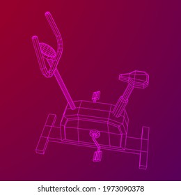 Excercise Bike. Gym equipment. Sport cardio fitness concept. Wireframe low poly mesh vector illustration.