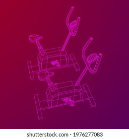 Excercise Bike. Gym equipment. Sport cardio fitness concept. Wireframe low poly mesh vector illustration.