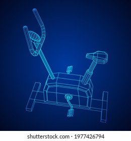 Excercise Bike. Gym equipment. Sport cardio fitness concept. Wireframe low poly mesh vector illustration.