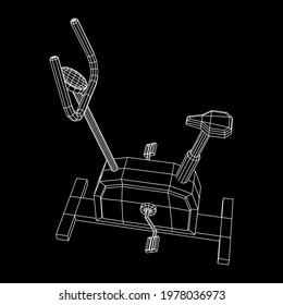 Excercise Bike. Gym equipment. Sport cardio fitness concept. Wireframe low poly mesh vector illustration.