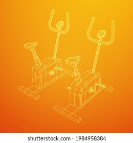 Excercise Bike. Gym equipment. Sport cardio fitness concept. Wireframe low poly mesh vector illustration.