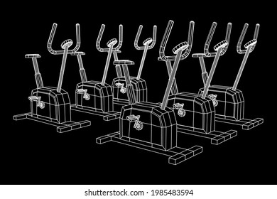 Excercise Bike. Gym equipment. Sport cardio fitness concept. Wireframe low poly mesh vector illustration.