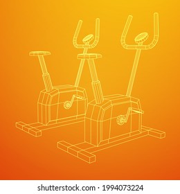 Excercise Bike. Gym equipment. Sport cardio fitness concept. Wireframe low poly mesh vector illustration.