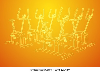 Excercise Bike. Gym equipment. Sport cardio fitness concept. Wireframe low poly mesh vector illustration.
