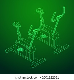 Excercise Bike. Gym equipment. Sport cardio fitness concept. Wireframe low poly mesh vector illustration.