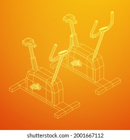 Excercise Bike. Gym equipment. Sport cardio fitness concept. Wireframe low poly mesh vector illustration.