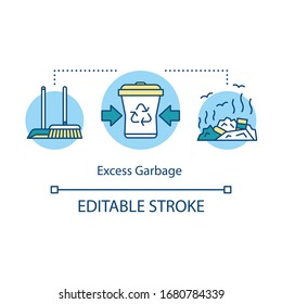 Excess garbage concept icon. Overconsumption results and resolving idea thin line illustration. Reducing and recycling waste. Vector isolated outline RGB color drawing. Editable stroke
