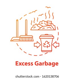 Excess garbage concept icon. Trash and rubbish. Dustbins and landfill. Sanitation and cleaning. Overconsumerism damage. Pollution idea thin line illustration. Vector isolated outline RGB color drawing