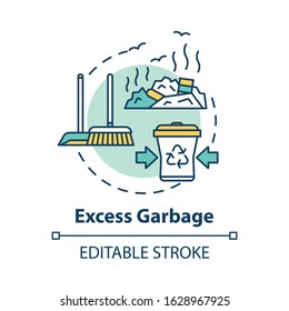 Excess Garbage Concept Icon. Trash And Rubbish. Dustbins And Landfill. Sanitation, Cleaning. Pollution Idea Thin Line Illustration. Vector Isolated Outline RGB Color Drawing. Editable Stroke