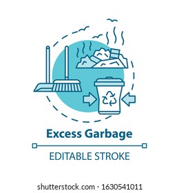 Excess garbage concept icon. Trash and rubbish. Dustbins and landfill. Sanitation, cleaning. Pollution idea thin line illustration. Vector isolated outline RGB color drawing. Editable stroke