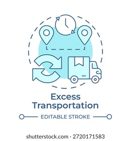 Exceso de transporte icono de concepto azul suave. Servicios de entrega, seguimiento de pedidos. Transporte de mercancías. Ilustración de línea de forma redonda. Abstractas idea. Diseño gráfico. Fácil de usar en el artículo