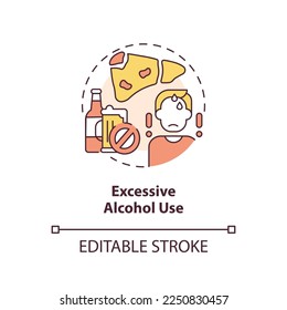 Excessive alcohol use concept icon. Unhealthy lifestyle. Chronic disease risk factor abstract idea thin line illustration. Isolated outline drawing. Editable stroke. Arial, Myriad Pro-Bold fonts used