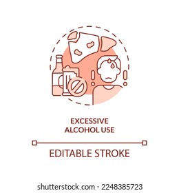 Excessive alcohol use red concept icon. Unhealthy lifestyle. Chronic disease risk abstract idea thin line illustration. Isolated outline drawing. Editable stroke. Arial, Myriad Pro-Bold fonts used
