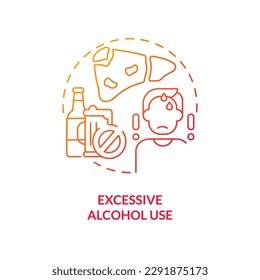 Excessive alcohol use red gradient concept icon. Unhealthy lifestyle. Chronic disease risk factor abstract idea thin line illustration. Isolated outline drawing. Myriad Pro-Bold font used