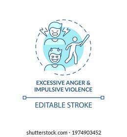 Excessive anger and impulsive violence blue concept icon. Mental health issue. Self control problem idea thin line illustration. Vector isolated outline RGB color drawing. Editable stroke