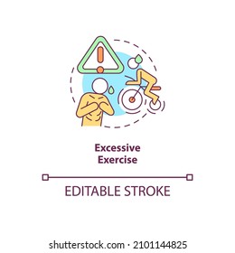 Excessive exercise concept icon. Overdo work out. Severe traumatic trainings abstract idea thin line illustration. Isolated outline drawing. Editable stroke. Roboto-Medium, Myriad Pro-Bold fonts used